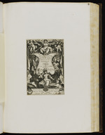 Kartusche mit Serientitel, umgeben von Rüstungen und allegorischen Figuren