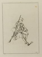 Sitzender Soldat, im Profil nach rechts