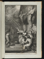 Aaron und der verschleierte Moses überreichen den Israeliten die Gesetzestafeln