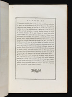 Text zum Stich "Die Beschäftigung", mit Vignette von Papillon